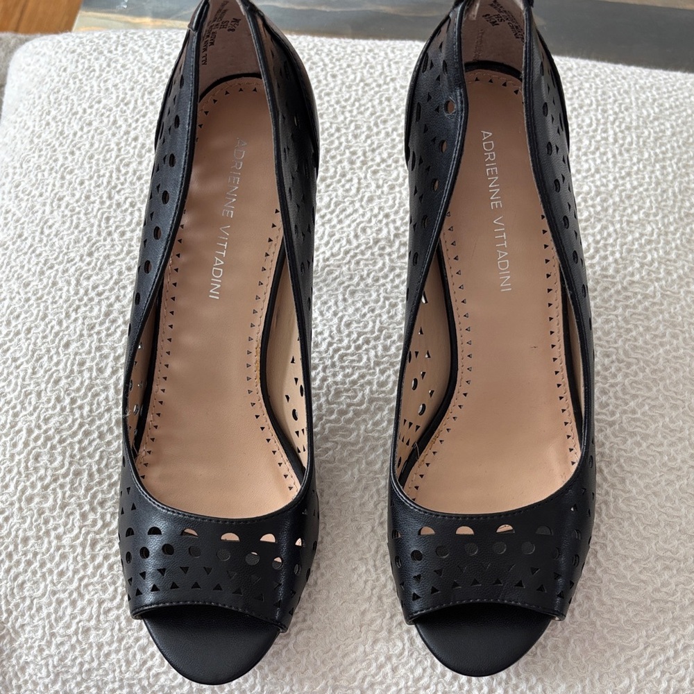 Adrienne Vittadini Black Cutout Peep Toe Heels